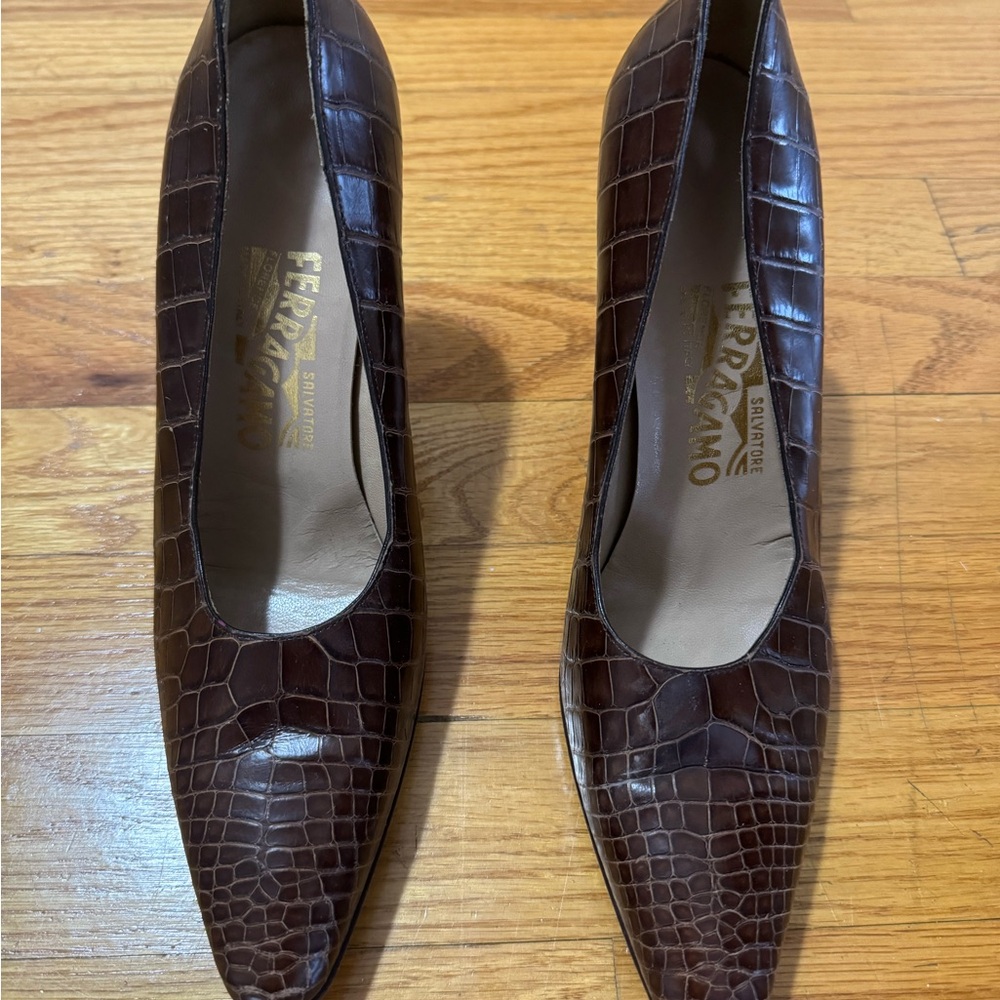 Ferragamo Brown Crocodile Shoes
